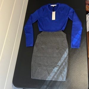 ENGLISH Factory NWT Blue&Gray Long Sleeve, Open Back Dress SZ Small